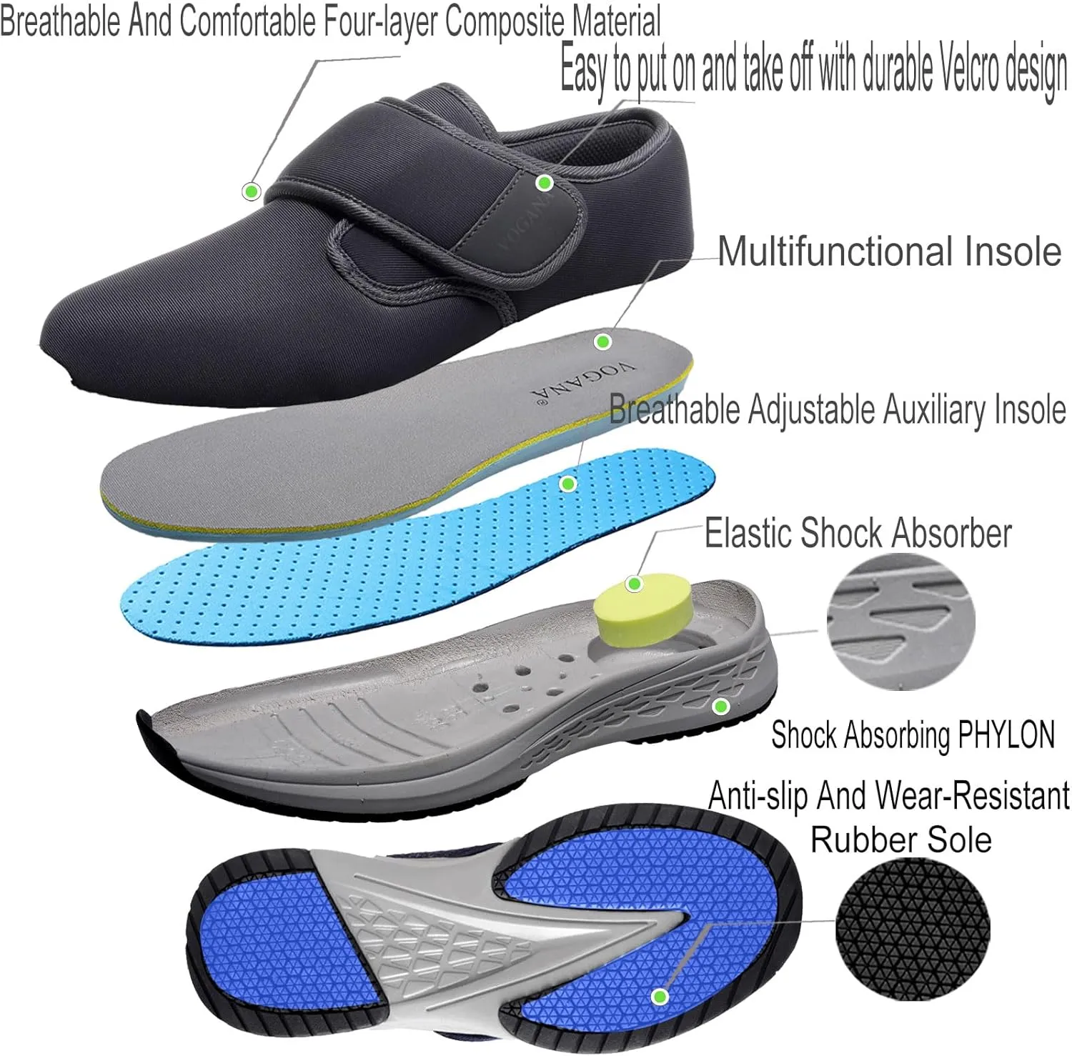 Diabetic Shoes for Men Adjustable Widch Orthopedic for Swollen Feet | Foot Pain Relief