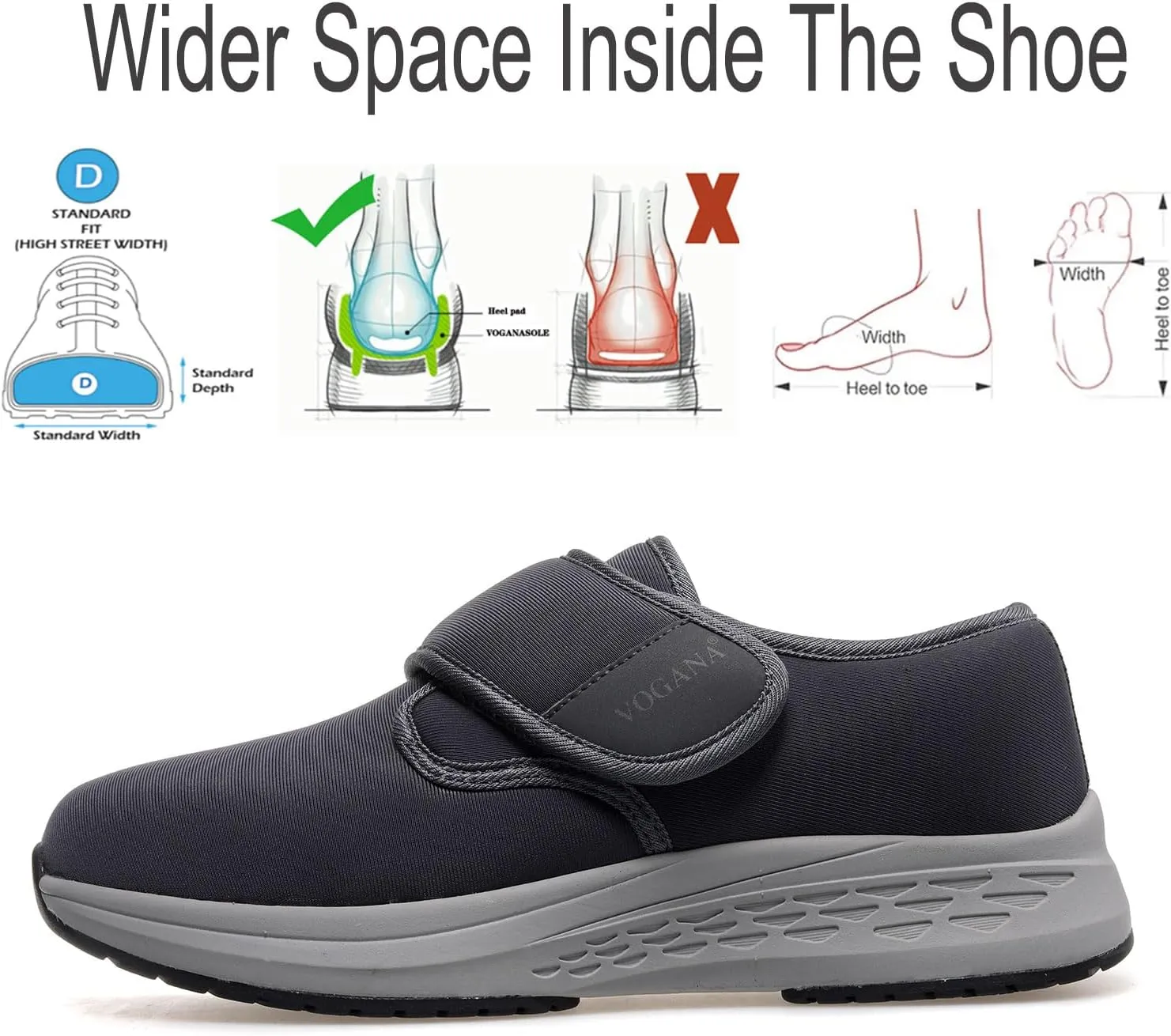 Diabetic Shoes for Men Adjustable Widch Orthopedic for Swollen Feet | Foot Pain Relief