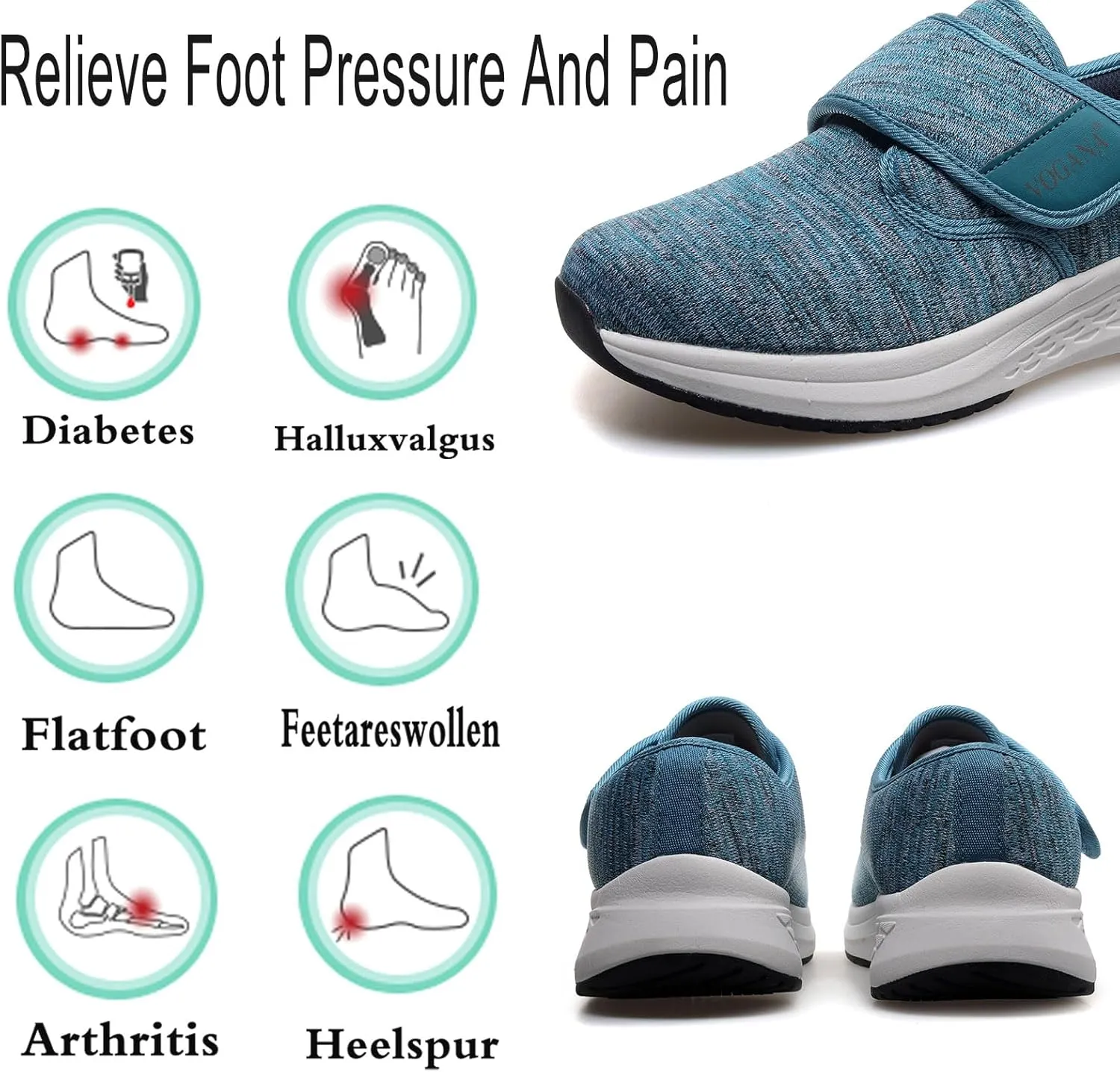 Diabetic Shoes for Women Adjustable Widch Orthotic for Swollen Feet | Foot Pain Relief
