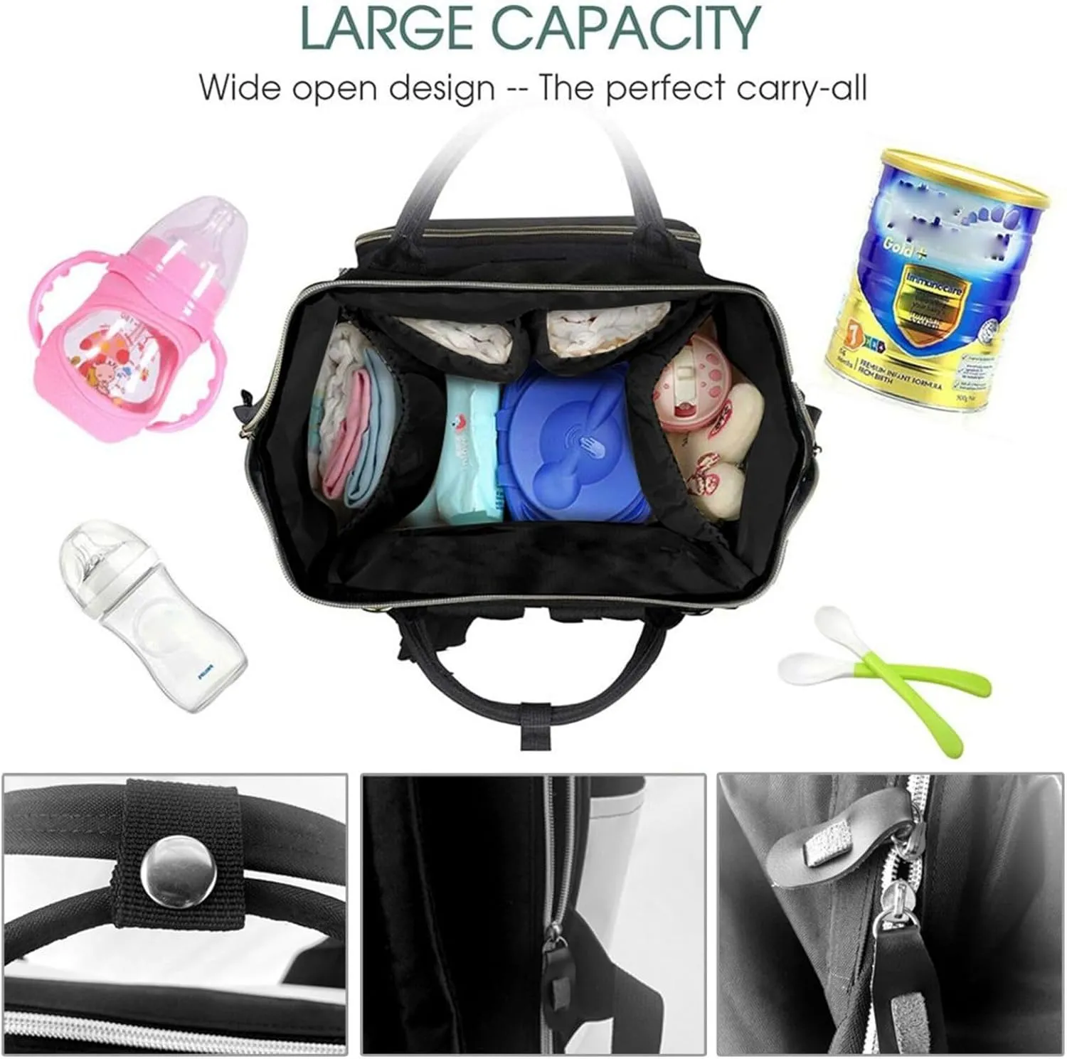 Diaper Bag Nappy Backpack Baby Bag Abstract Music Themed Mummy Backpack Multifunction Changing Bags for Travel, Cool Drum Set, One Size