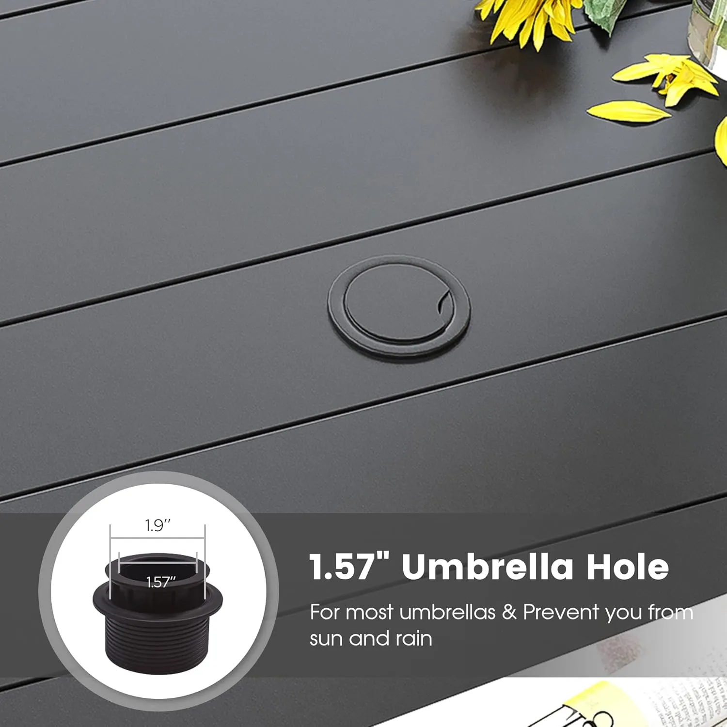 DIFY Patio Round Dining Table, 47.5" All Weather Round Outdoor Table with 1.57" Umbrella Hole for 6 Person, Perfect for Lawn Poolside and Backyard, Black