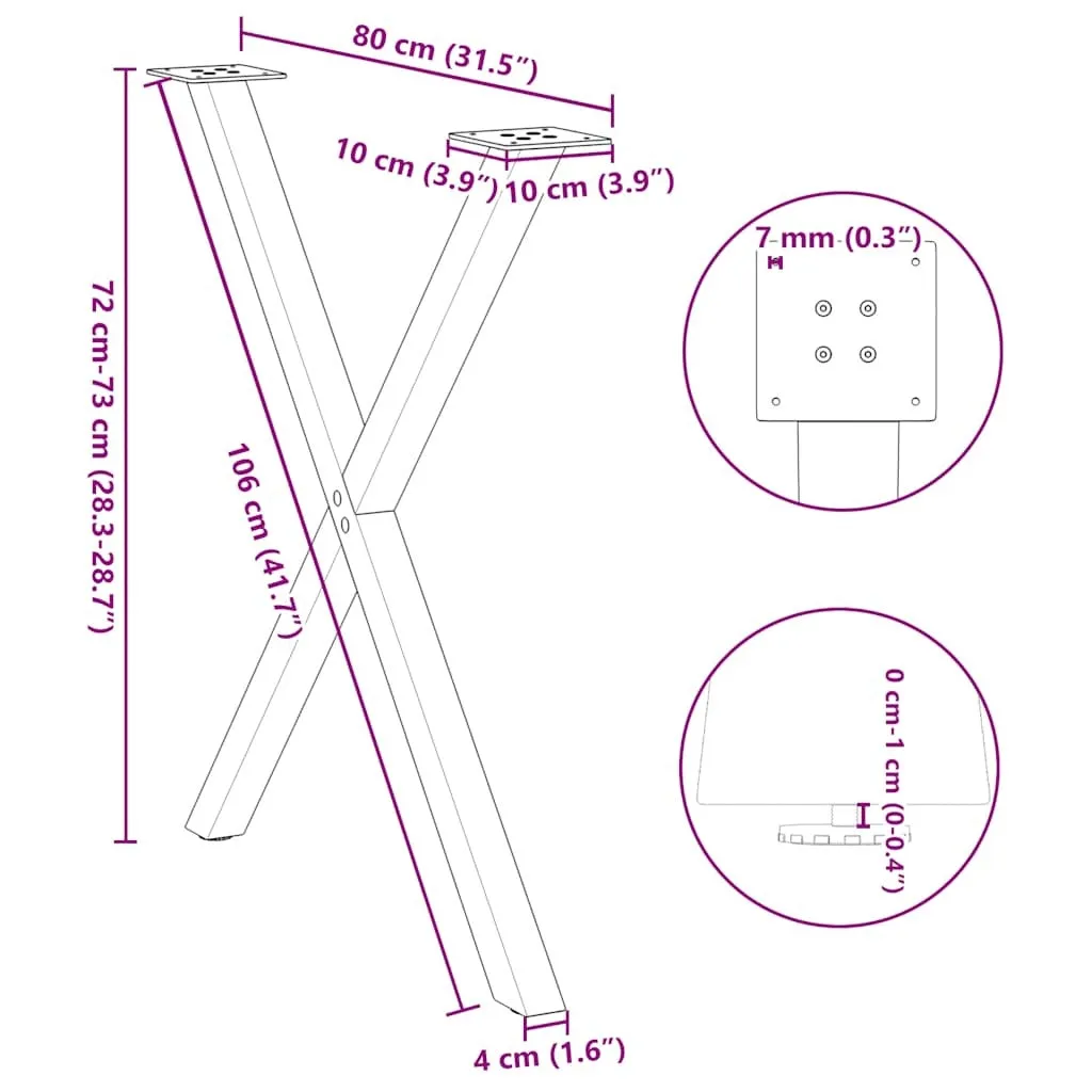 Dining Table Legs X-Shaped 2 pcs Natural Steel 80x(72-73) cm Steel