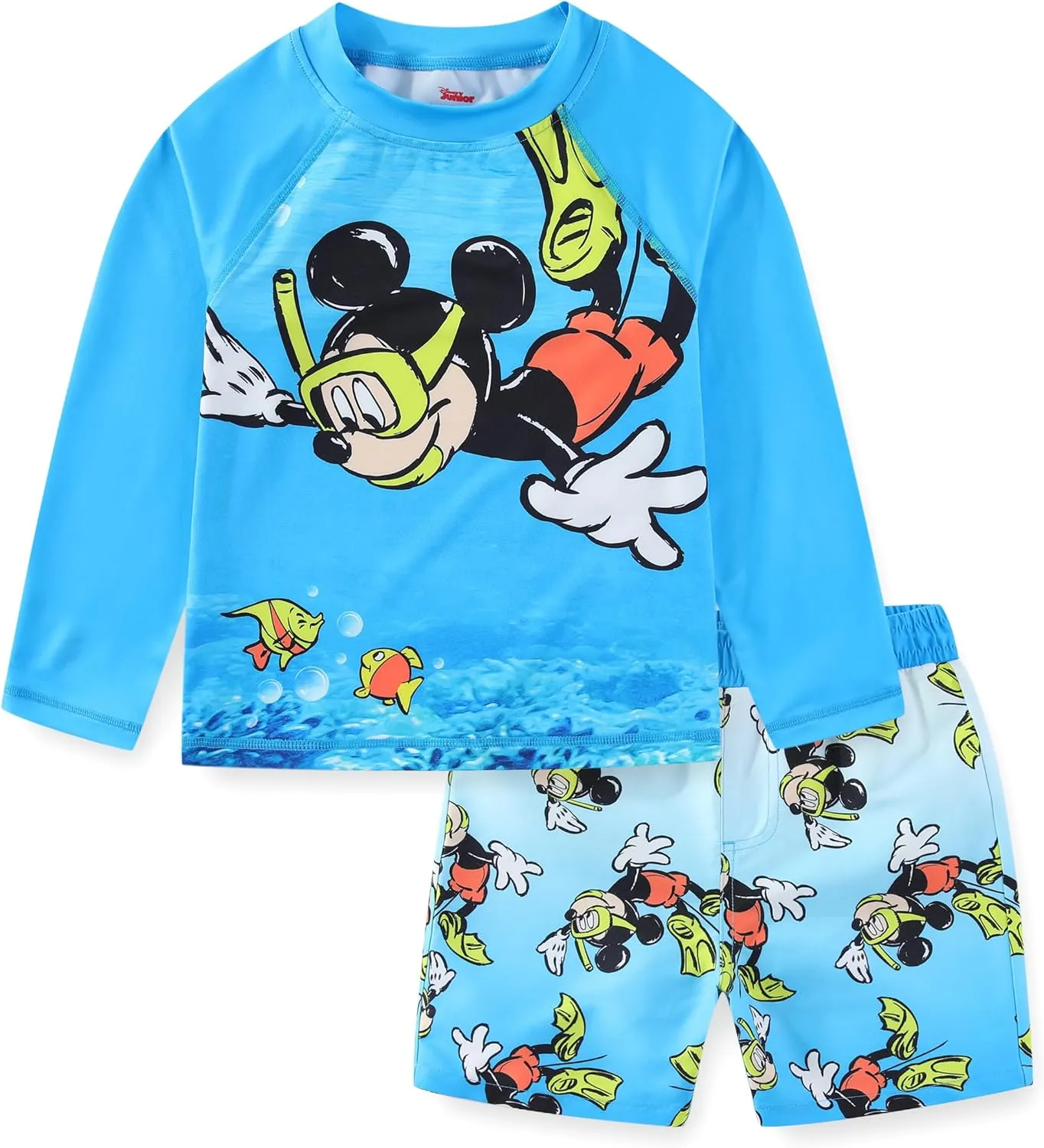 Disney Mickey Mouse Boys UPF 50  Rash Guard and Swim Trunks Swimsuit for Infant, Toddler, and Big Kids