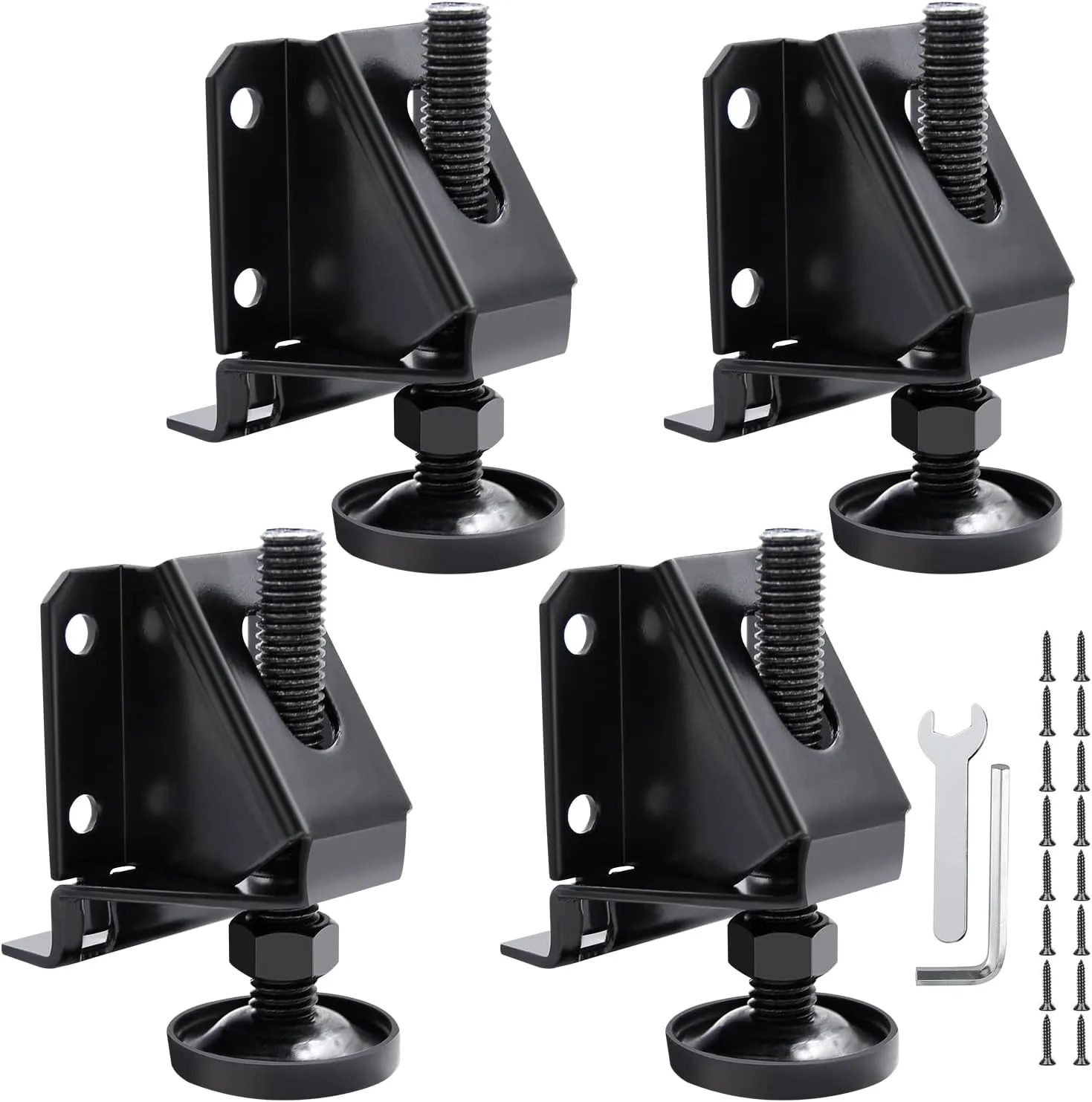 DkOvn 4/8/16 Pack Heavy Duty Leg Leveler, Leveling Feet, Adjustable Furniture Leveler Legs, with Screws, Lock Nuts and Wrench, 2 inch Adjustable Height, for Furniture, Table, Cabinets(4 Pack Black)