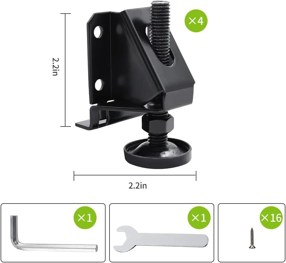 DkOvn 4/8/16 Pack Heavy Duty Leg Leveler, Leveling Feet, Adjustable Furniture Leveler Legs, with Screws, Lock Nuts and Wrench, 2 inch Adjustable Height, for Furniture, Table, Cabinets(4 Pack Black)