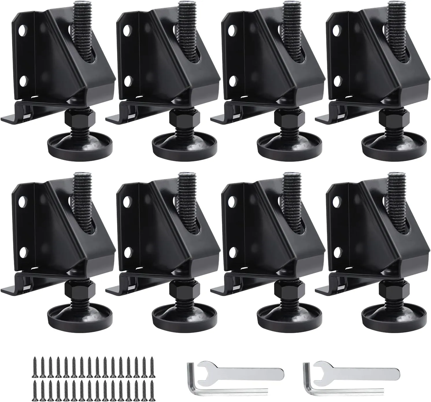 DkOvn 8 Pack Heavy Duty Furniture Leg Levelers, Leveling Feet with Screws, Lock Nuts and Wrench, 2 inch Adjustable Height, for Table, Cabinets(8 Pack Black)