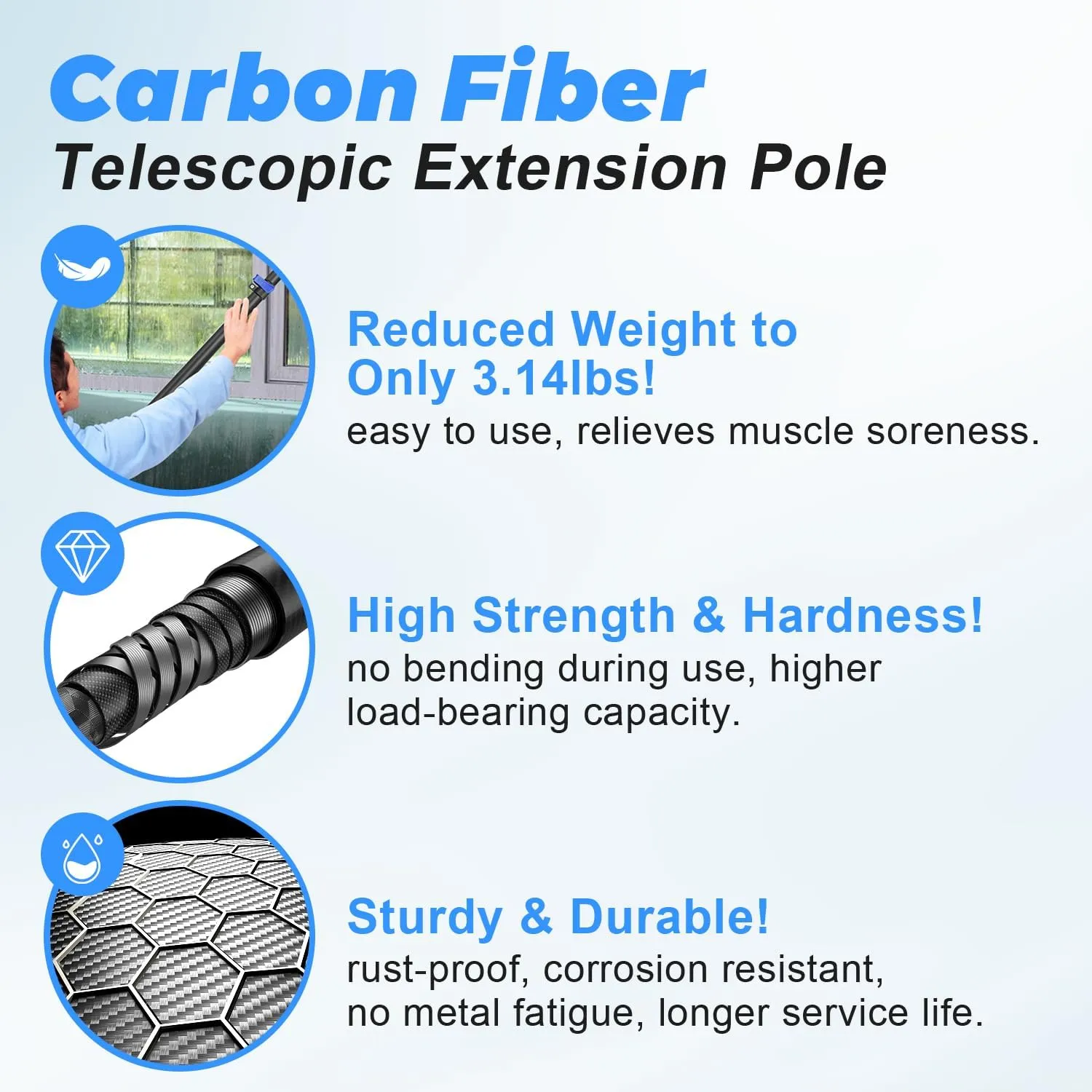 DOBEN 4.7-24FT Carbon Fiber Telescopic Extension Pole with Car Wash Brush Head, Bi-Level Soft Scrub Brush with Long Handle for RVs, Cars, Trucks, House Siding, Deck, Floors
