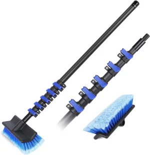 DOBEN 4.7-24FT Carbon Fiber Telescopic Extension Pole with Car Wash Brush Head, Bi-Level Soft Scrub Brush with Long Handle for RVs, Cars, Trucks, House Siding, Deck, Floors
