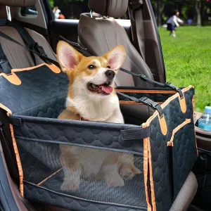 Dog Car Seat for Medium Small Dogs, Pet Car Seat with Adjustable Safety Belt & Storage Pockets, Breathable Waterproof Pet Car Seats Cover, Small Dog Seats for Dogs Under 25lbs (Medium, Orange)