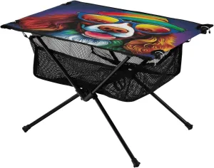 Dog with Sunglasses Portable Folding Camping Table, Compact Lightweight Beach Table with Carrying Bag for Outdoor Picnics, BBQs, Camp