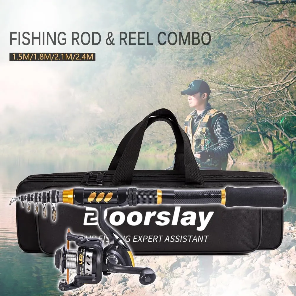 doorslay Fishing Rod and Reel Combos, Carbon Fiber Fishing Pole Combo Set, Telescopic Rods Spinning Reels Lures Set with Carrier Bag for Freshwater Saltwater Kit Fishing Gifts for Men Women