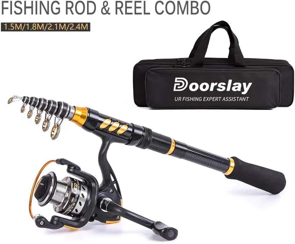 doorslay Fishing Rod and Reel Combos, Carbon Fiber Fishing Pole Combo Set, Telescopic Rods Spinning Reels Lures Set with Carrier Bag for Freshwater Saltwater Kit Fishing Gifts for Men Women