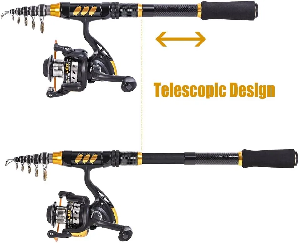 doorslay Fishing Rod and Reel Combos, Carbon Fiber Fishing Pole Combo Set, Telescopic Rods Spinning Reels Lures Set with Carrier Bag for Freshwater Saltwater Kit Fishing Gifts for Men Women