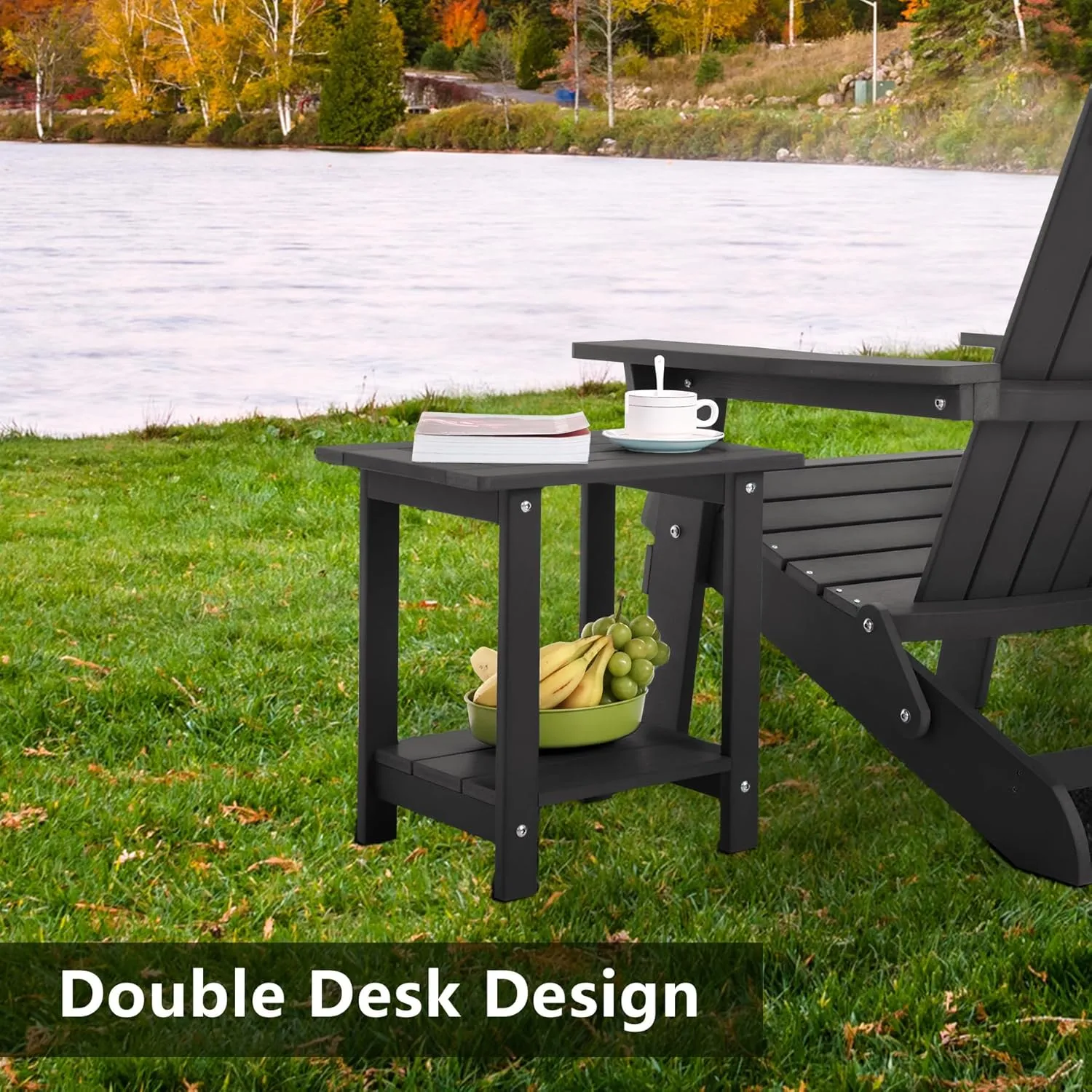 Double Adirondack Side Table Weather Resistant, Outdoor Rectangular End Table for Adirondack Chair, Dark Brown