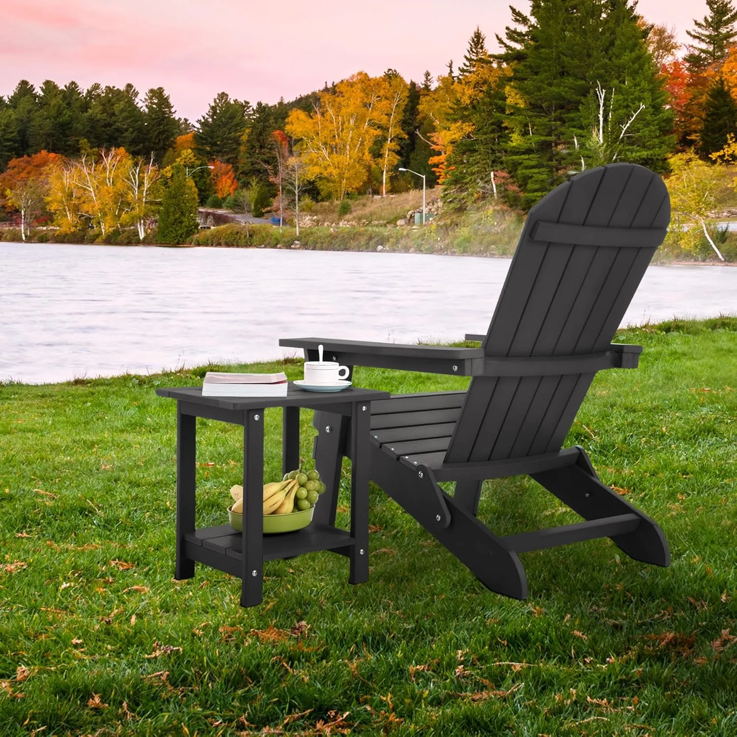 Double Adirondack Side Table Weather Resistant, Outdoor Rectangular End Table for Adirondack Chair, Dark Brown