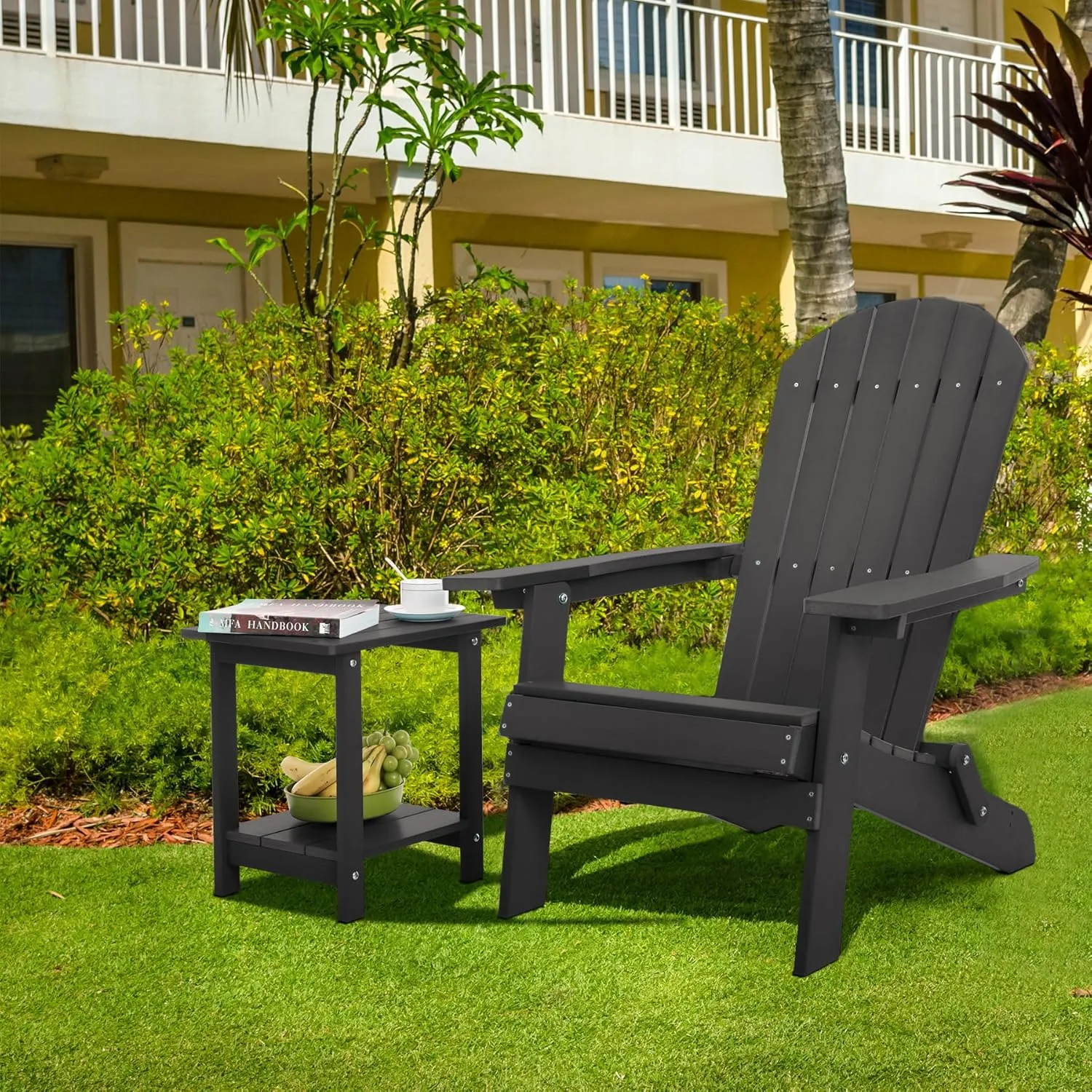 Double Adirondack Side Table Weather Resistant, Outdoor Rectangular End Table for Adirondack Chair, Dark Brown