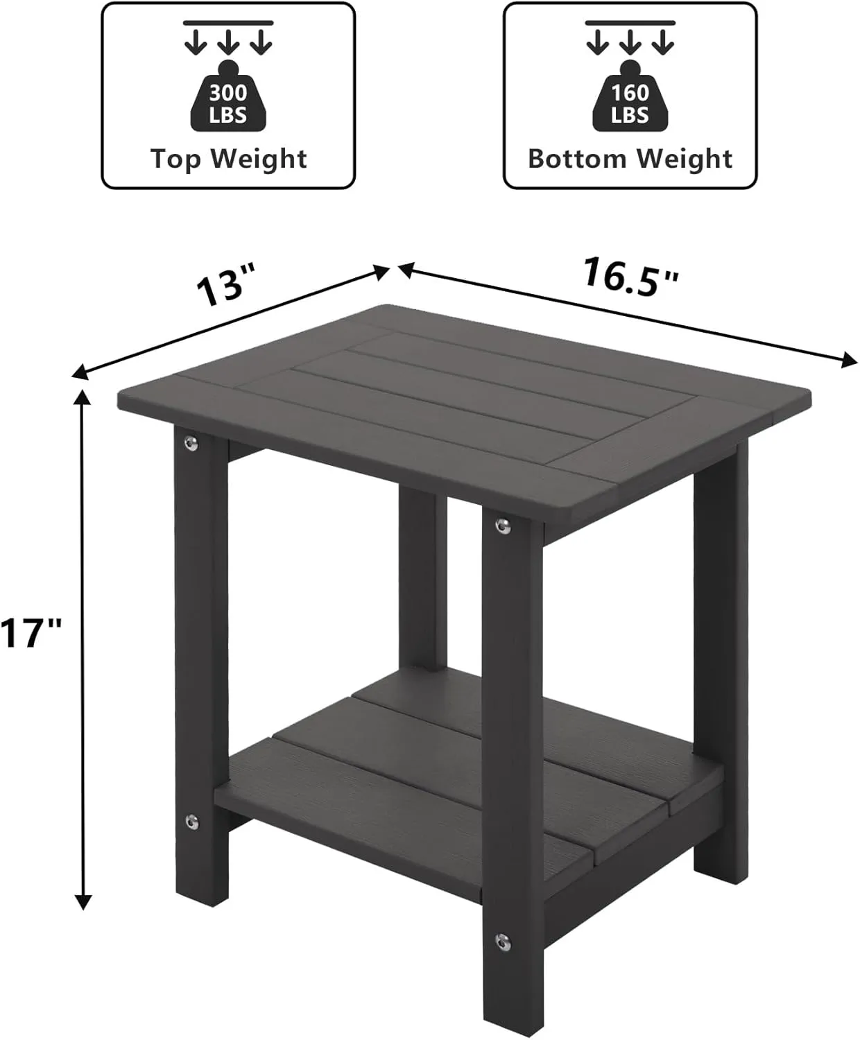 Double Adirondack Side Table Weather Resistant, Outdoor Rectangular End Table for Adirondack Chair, Dark Brown