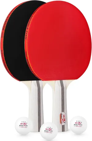 Double Fish Ping Pong Paddle Set of 4, 6 Ping Pong Balls ITTF Approval Professional 3-Star WTT, Carrying Storage Case, Table Tennis Sets for Training, Game, Family Fun