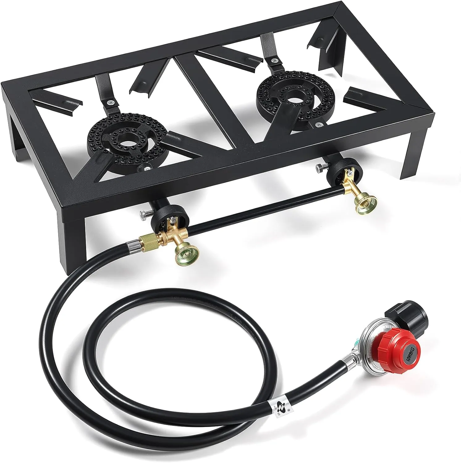 Double Propane Burner Outdoor Stove with Adjustable Pressure Regulator and 5FT Hose - Perfect for Camping, Canning, and Outdoor Cooking