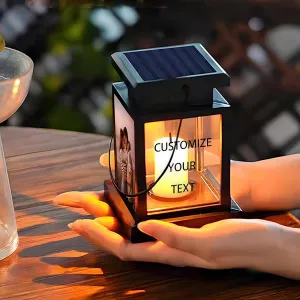Drawelry Personalized Solar Retro Palace Lanterns with Photo Text LED Lamp Candle Lantern Portable Hanging Outdoor Waterproof Garden Decor Flashing Night Light Memorial Gift for Couples Dad Mom (A3)