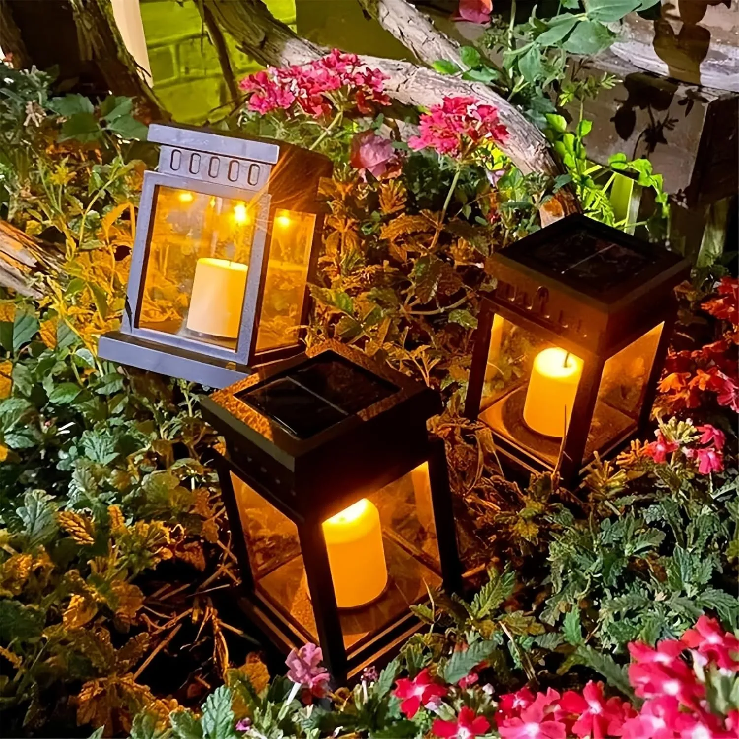 Drawelry Personalized Solar Retro Palace Lanterns with Photo Text LED Lamp Candle Lantern Portable Hanging Outdoor Waterproof Garden Decor Flashing Night Light Memorial Gift for Couples Dad Mom (A3)