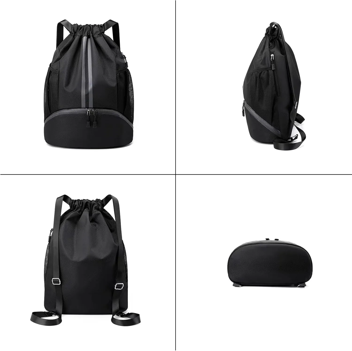 Drawstring Gym Bag for Men, Waterproof Drawstring Backpack for Women, Swim with Shoes Compartment, Pull String Sport Bag for Soccer and Basketball. (Blue)