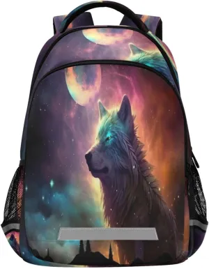 Dreamscapes Wolf Design Waterproof Backpack - Casual Outdoor Sports Daypack with Ergonomic Shoulder Straps#703