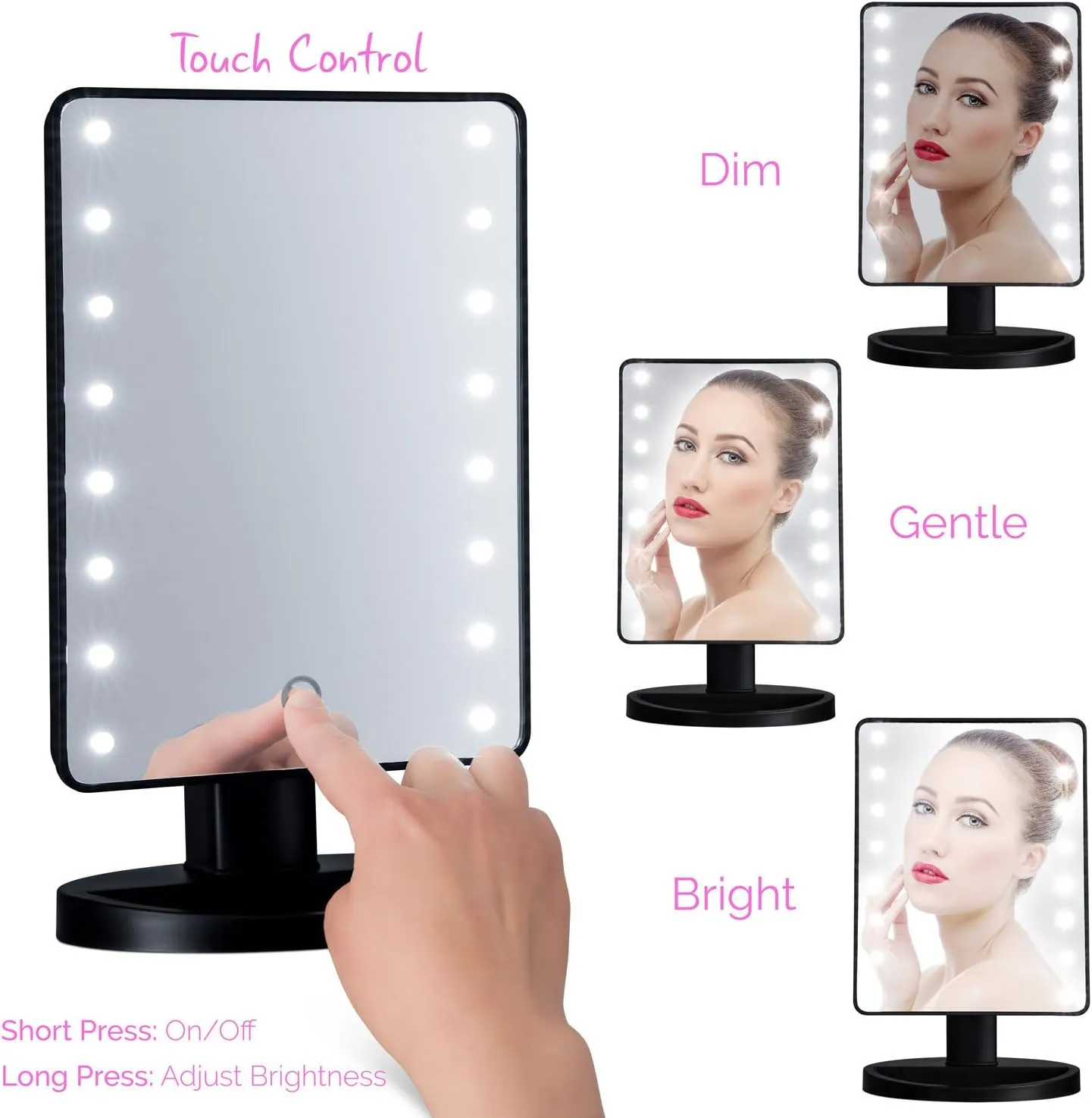 Dressing Table Makeup Mirror with Lights - 10.7 inches Dimmable Led Touch Screen Makeup Mirror as Portable Natural Daylight Lighted Make Up Mirror Battery Operated Idea for Every Woman