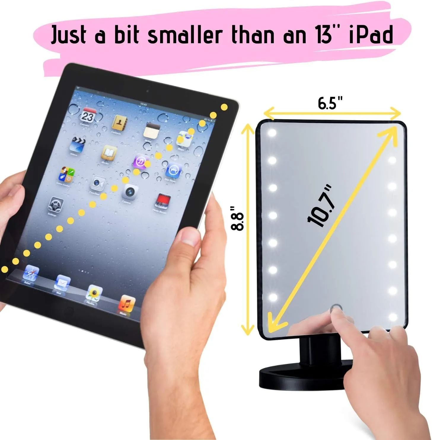 Dressing Table Makeup Mirror with Lights - 10.7 inches Dimmable Led Touch Screen Makeup Mirror as Portable Natural Daylight Lighted Make Up Mirror Battery Operated Idea for Every Woman