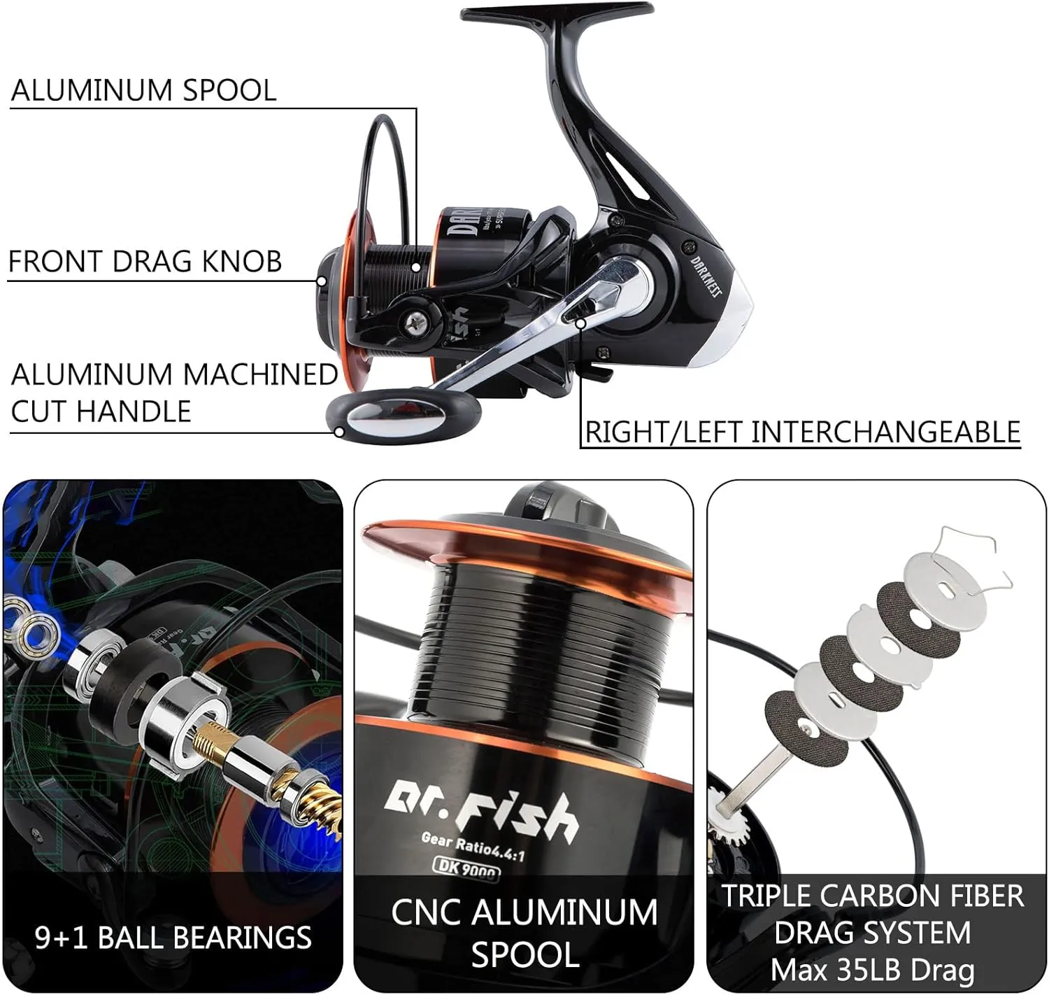 Dr.Fish Surf Fishing Rod and Reel Combo, Saltwater Fishing Combo, 12ft Surf Rod 8000/9000 Spinning Reel 9 1 BB, Offshore Gear Kit Pole Equipment Set