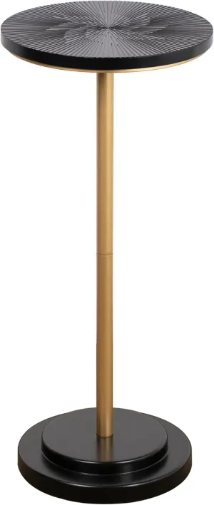 Drink Table, Weighted Base Pedestal Martini Table, Small Side Table with Wooden Carved Table Top for Living Room, Bedroom, Gold and Black