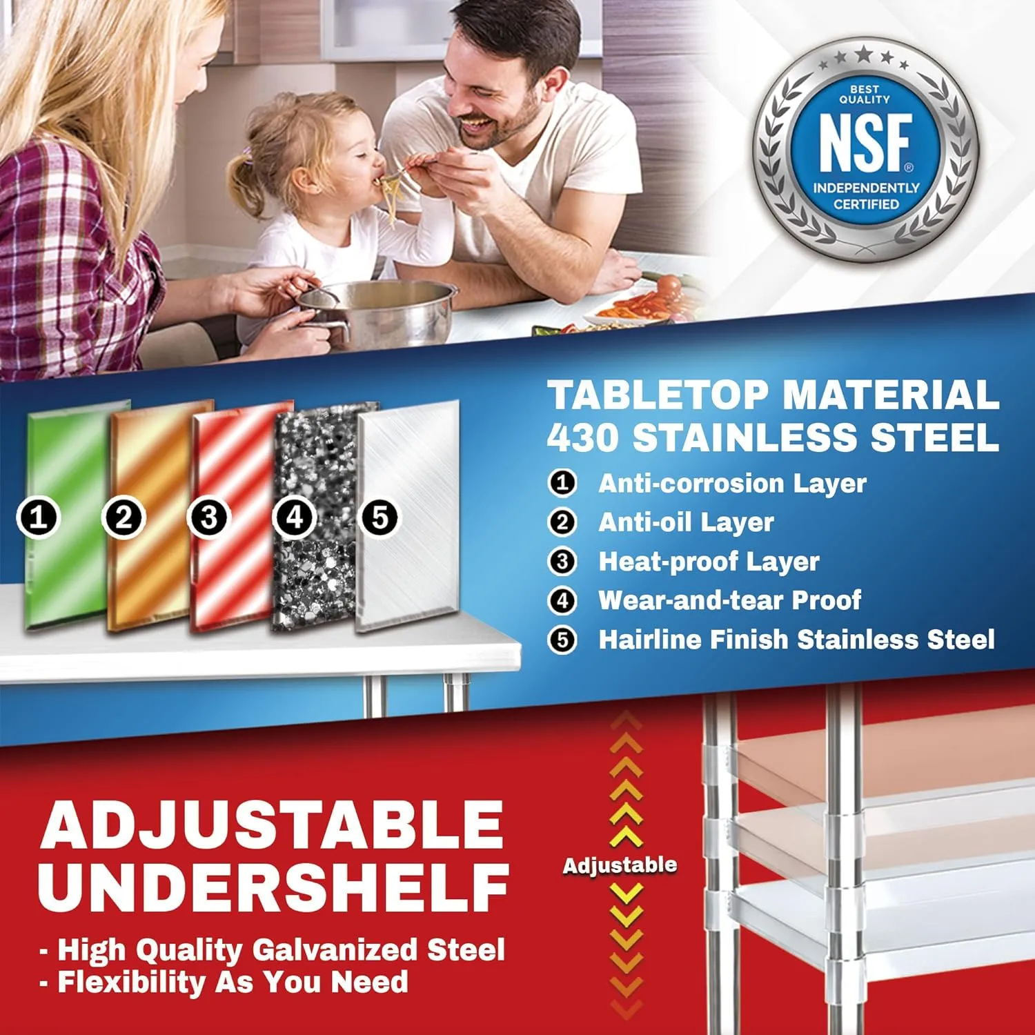 DuraSteel 30x48 Kitchen Stainless Steel Table - NSF Commercial Work Bench Prep Table - Outdoor Pizza Oven Stand with Under Shelf - For Laundry Room, Kitchen, Garage, Restaurant