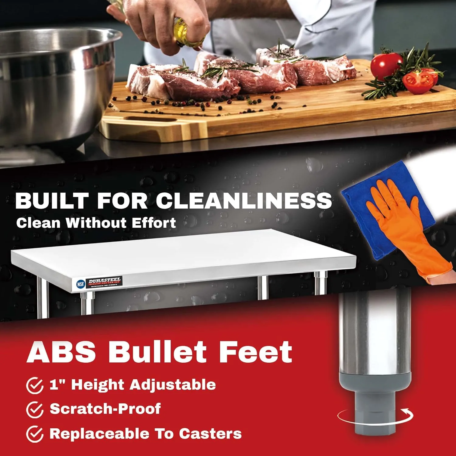 DuraSteel 30x48 Kitchen Stainless Steel Table - NSF Commercial Work Bench Prep Table - Outdoor Pizza Oven Stand with Under Shelf - For Laundry Room, Kitchen, Garage, Restaurant