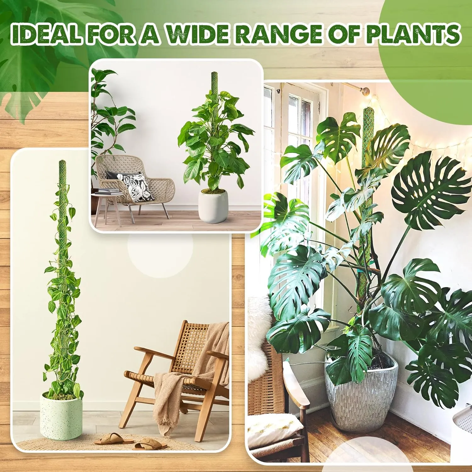 Duspro Green Stackable Mesh Moss Pole for Climbing Vines, Supporting Monstera Trellis, Extendable Plant Pole Moss Sticks, Potted Plant Stakes (4 Pack, 71'')