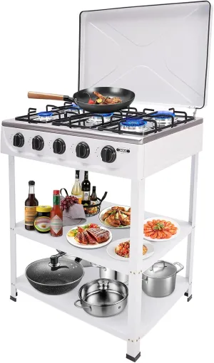 DYRABREST 5-Burner Natural Gas Stove Freestanding Gas Stove Versatile Rectangular Cooking Gas Stove with Precise Heat Control Knobs for Cooking, Stir-Frying, and Outdoor Camping Use (white)