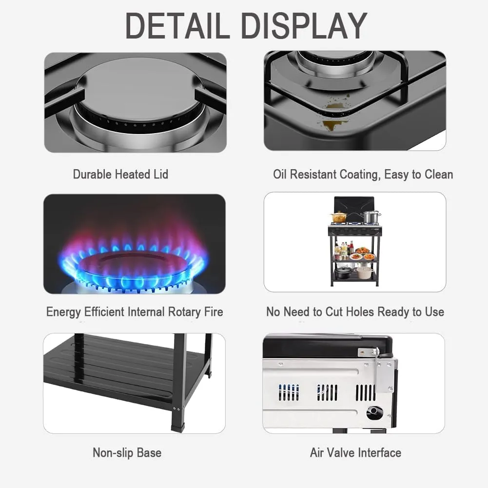 DYRABREST 5-Burner Natural Gas Stove Freestanding Gas Stove Versatile Rectangular Cooking Gas Stove with Precise Heat Control Knobs for Cooking, Stir-Frying, and Outdoor Camping Use (white)