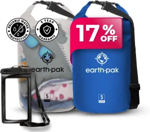 Earth Pak Waterproof Dry Bag - Roll Top Waterproof Backpack Clear 5L & Blue 5L