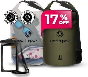 Earth Pak Waterproof Dry Bag - Roll Top Waterproof Backpack Clear 5L & Forest Green 5L