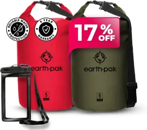 Earth Pak Waterproof Dry Bag - Roll Top Waterproof Backpack Red 5L & Forest Green 5L