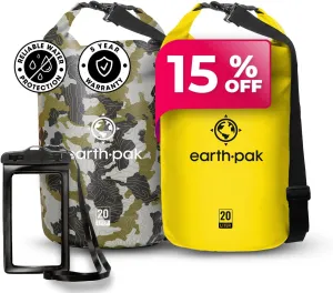 Earth Pak Waterproof Dry Bag - Roll Top Waterproof Backpack Sack (20L Camo & 20L Yellow)