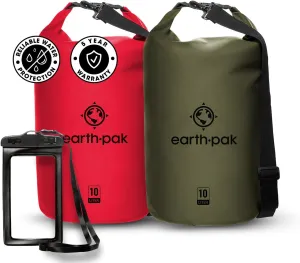 Earth Pak Waterproof Dry Bag - Roll Top Waterproof Backpack Sack (20L Red & 20L Green)