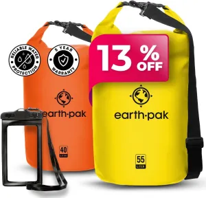Earth Pak Waterproof Dry Bag - Roll Top Waterproof Backpack Sack (Orange 55L & Yellow 55L)