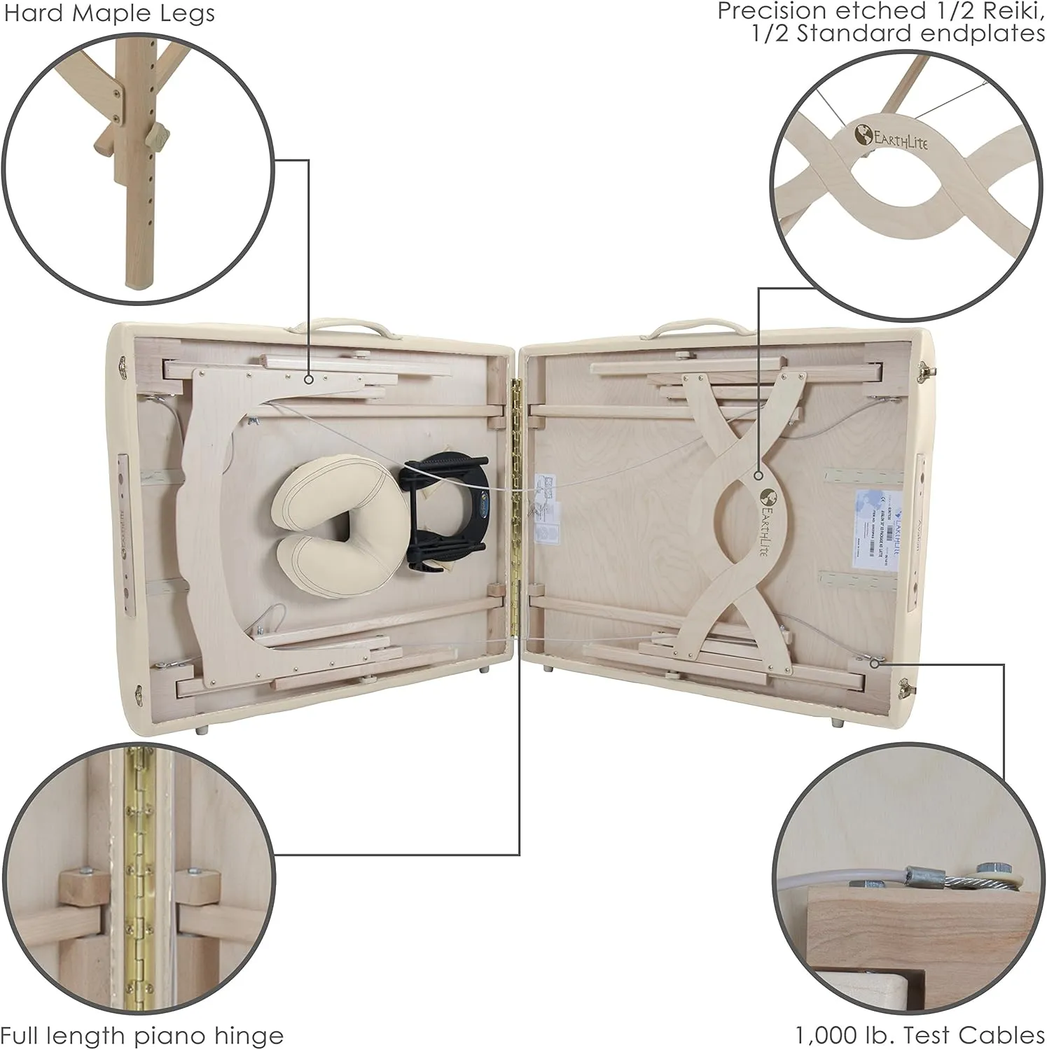EARTHLITE Portable Massage Table Package AVALON – Reiki Endplate, Premium Flex-Rest Face Cradle & Strata Cushion, Carry Case (30”x73”)