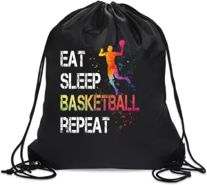 Eat Sleep Basketball Repeat Drawstring Backpack For Men Women, Waterproof Sport Sackpack For Basketball Lover Basketball Fan, Funny Birthday Christmas String Gym Bag Gifts For Her Him
