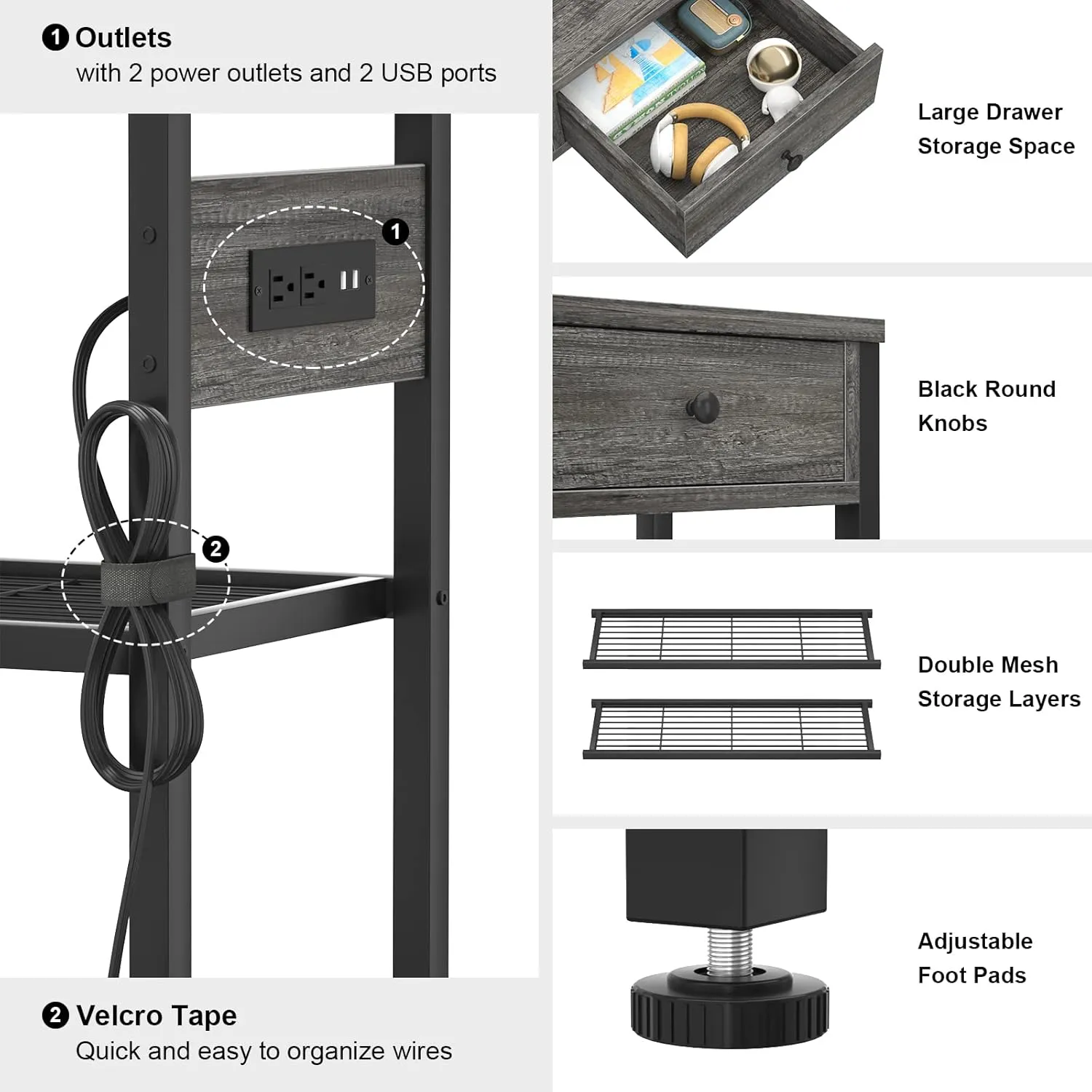 Ecoprsio Entryway Table with Outlets and USB Ports, Small Console Table with 2 Drawers, Sofa Table with Storage Shelves for Living Room, Couch, Hallway, Foyer, Kitchen Counter, 32'', Grey Oak