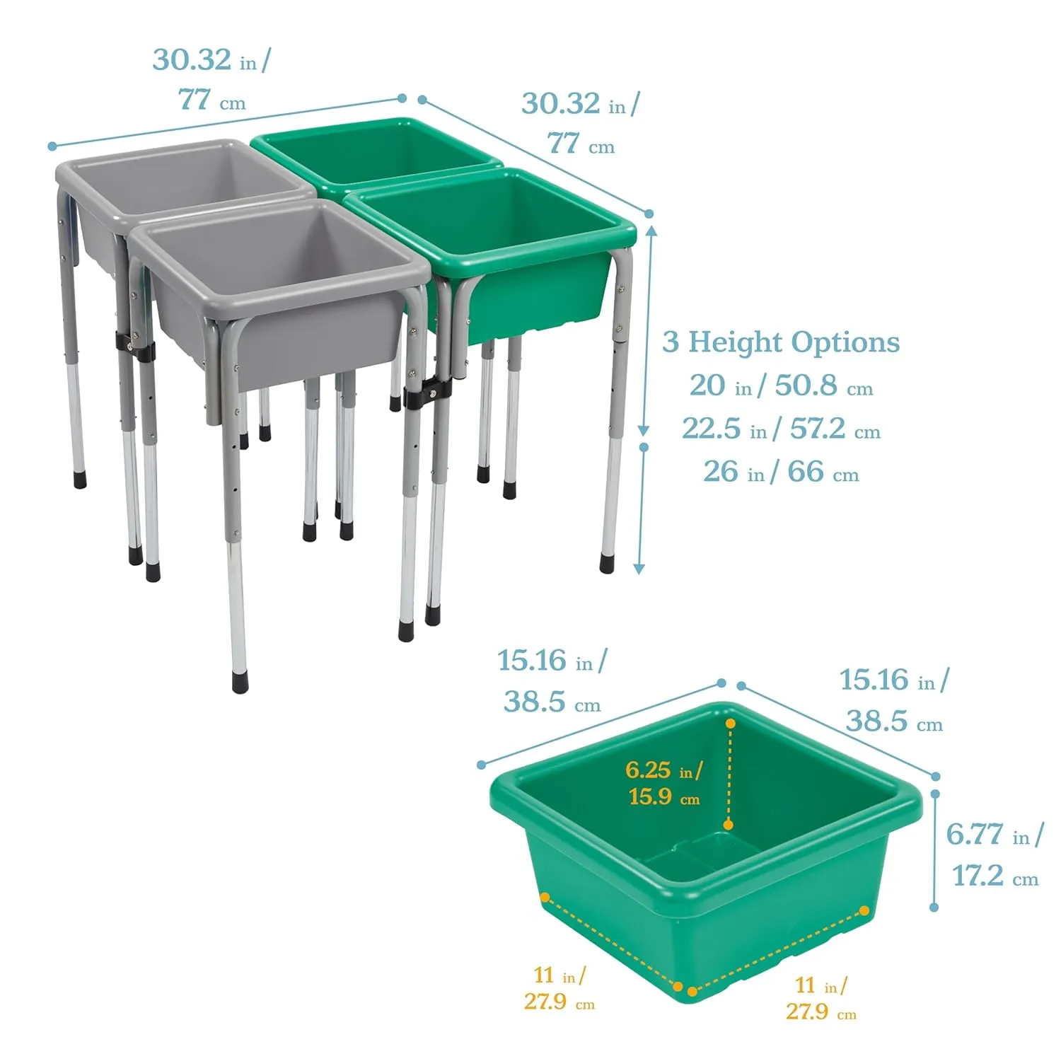 ECR4Kids 4-Station Sand and Water Adjustable Play Table, Sensory Bins, Grey/Emerald