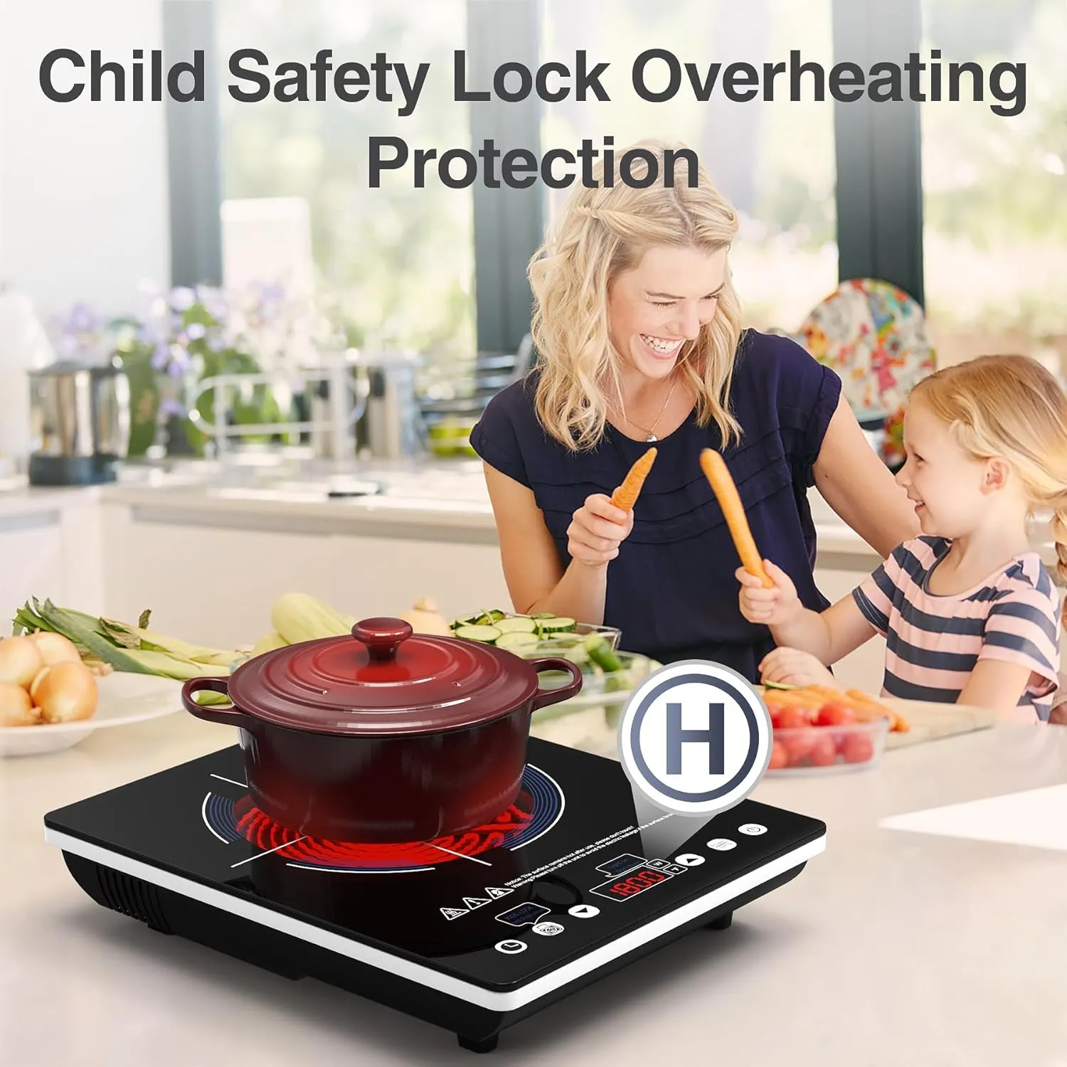 Electric Cooktop Single Burner, 1800W Electric Stove Top with Touch Control, 9 Power Levels, Kids Safety Lock & Timer, Overheat Protection,110V Induction Cooktop
