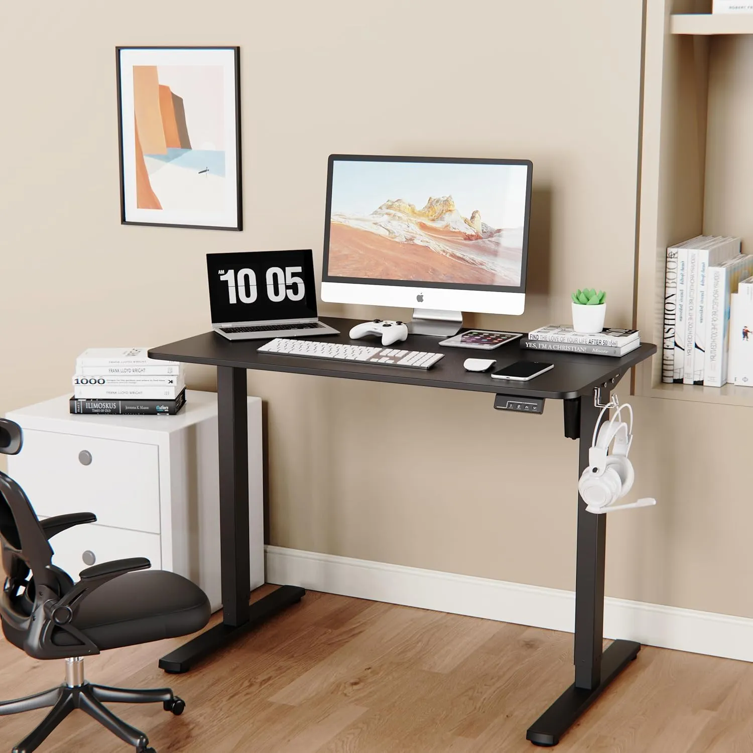 Electric Standing Desk Adjustable Height, 40x24 Inches Sit Stand up Desktop for Home Office, Ergonomic Rising Computer Table with Memory Preset, Black