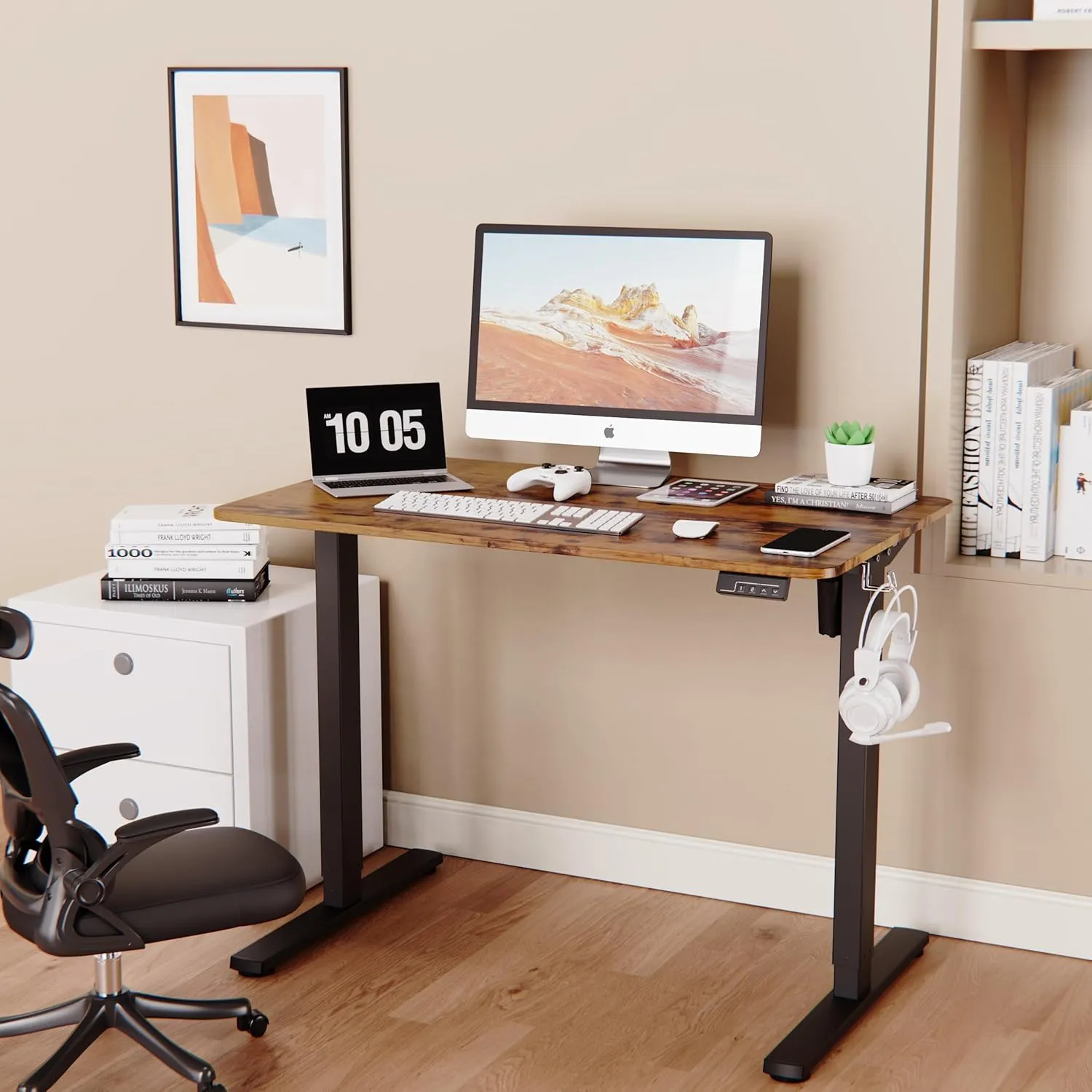 Electric Standing Desk Adjustable Height, 40x24 Inches Sit Stand up Desktop for Home Office, Ergonomic Rising Computer Table with Memory Preset, Rustic Brown