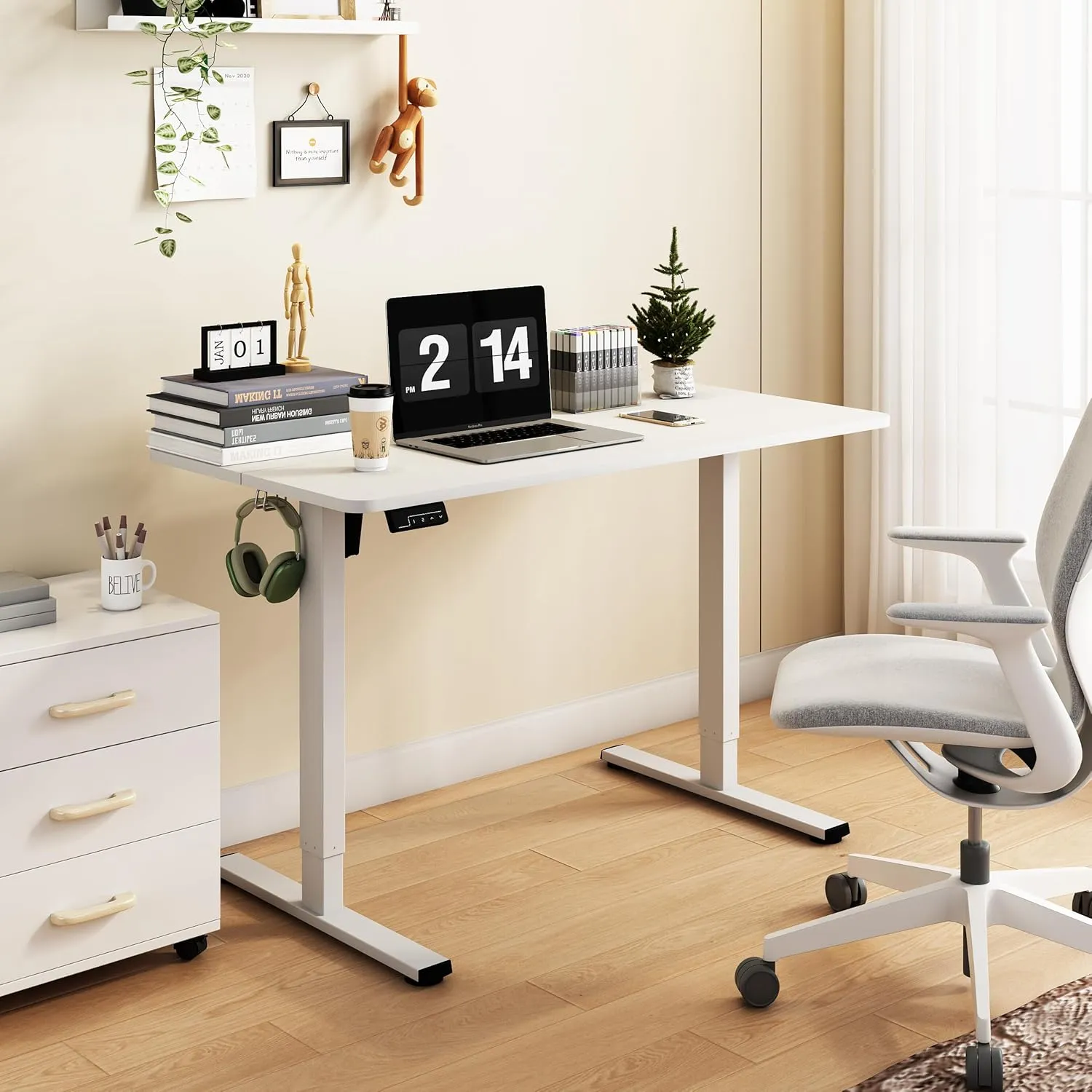 Electric Standing Desk Adjustable Height, 40x24 Inches Sit Stand up Desktop for Home Office, Ergonomic Rising Computer Table with Memory Preset, White
